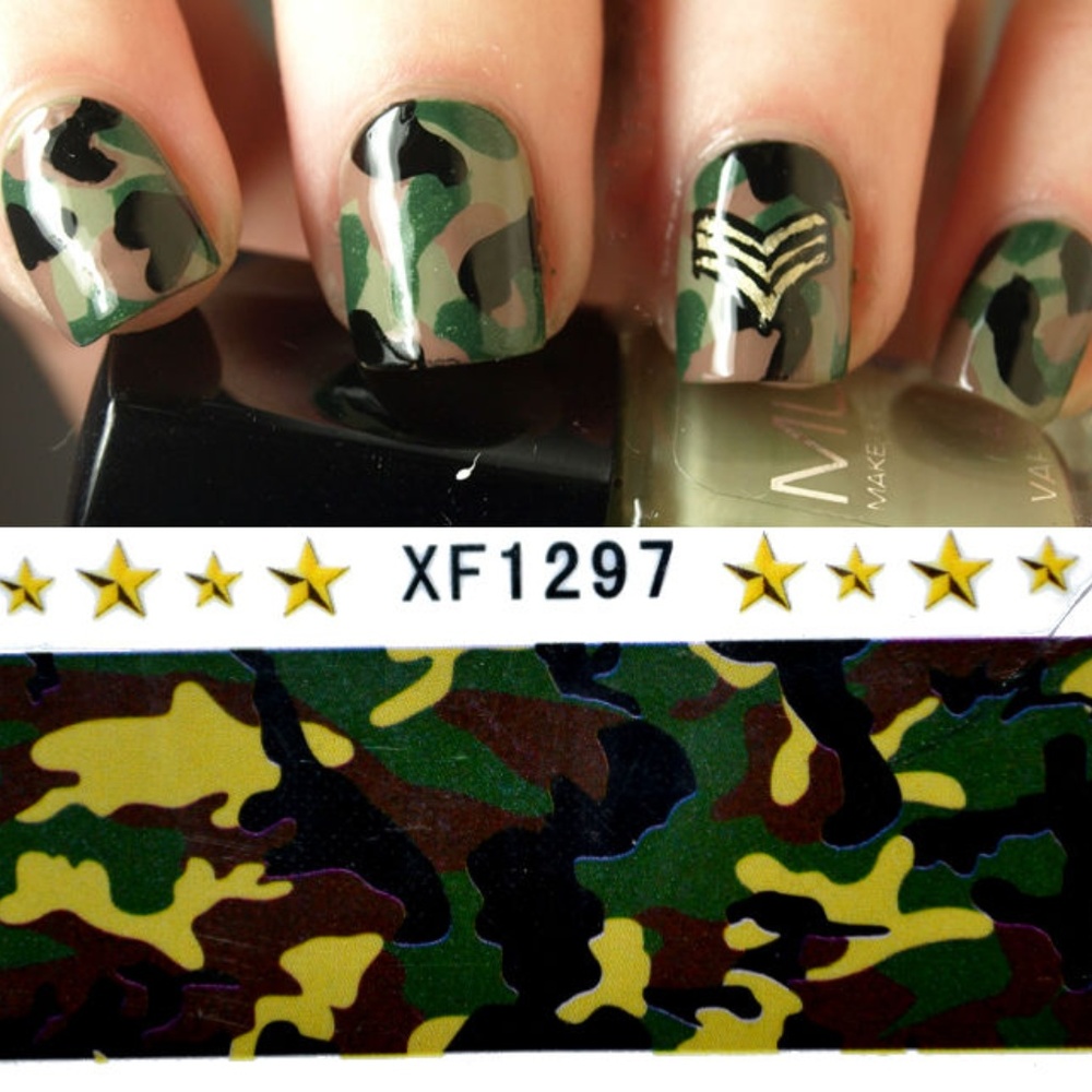 Green Camo - Nail Art Decal - Blue91